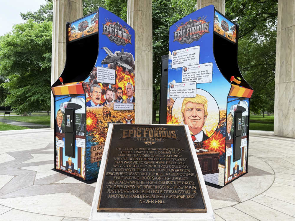 The organization The Secret Handshake originally unveiled three arcade cabinets loaded with ‘Operation Epic Furious: Strait to Hell’ at the War Memorial in Washington, D.C. (The Secret Handshake)