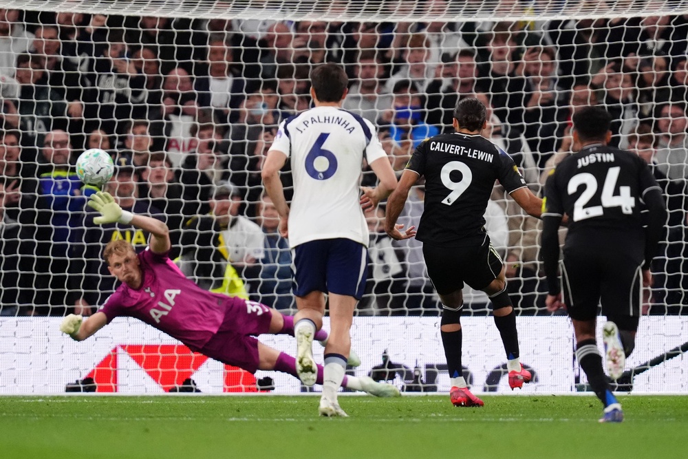 Dominic Calvert-Lewin scores Leeds’ equaliser from the penalty spot (PA Wire)