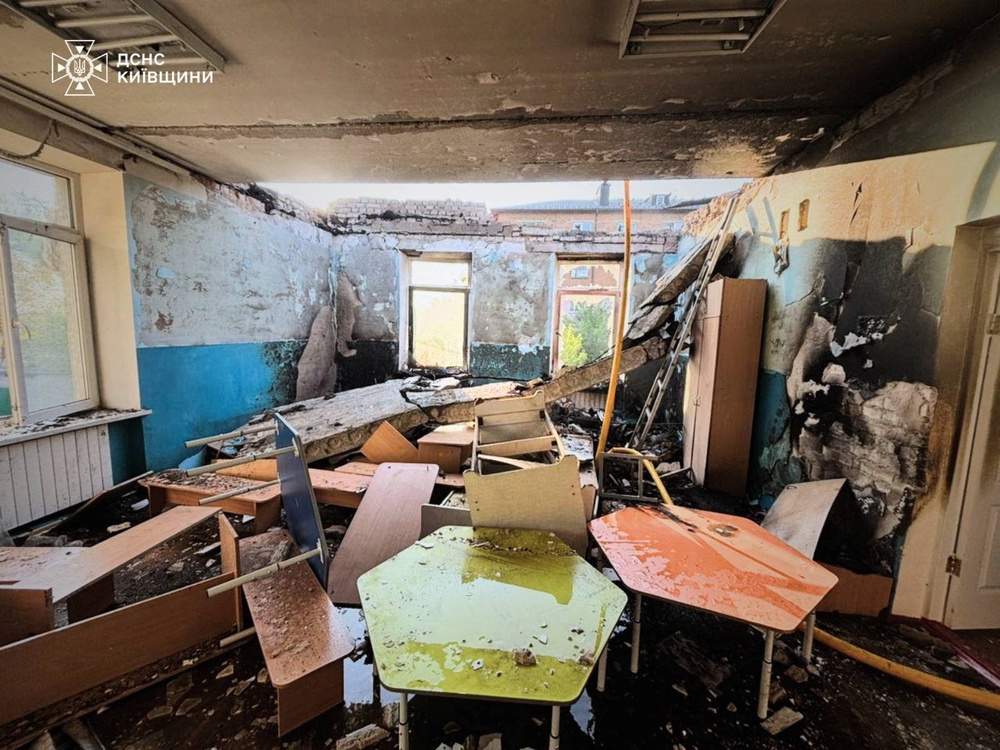 A kindergarten damaged during a Russian drone strike in Kyiv (Reuters)