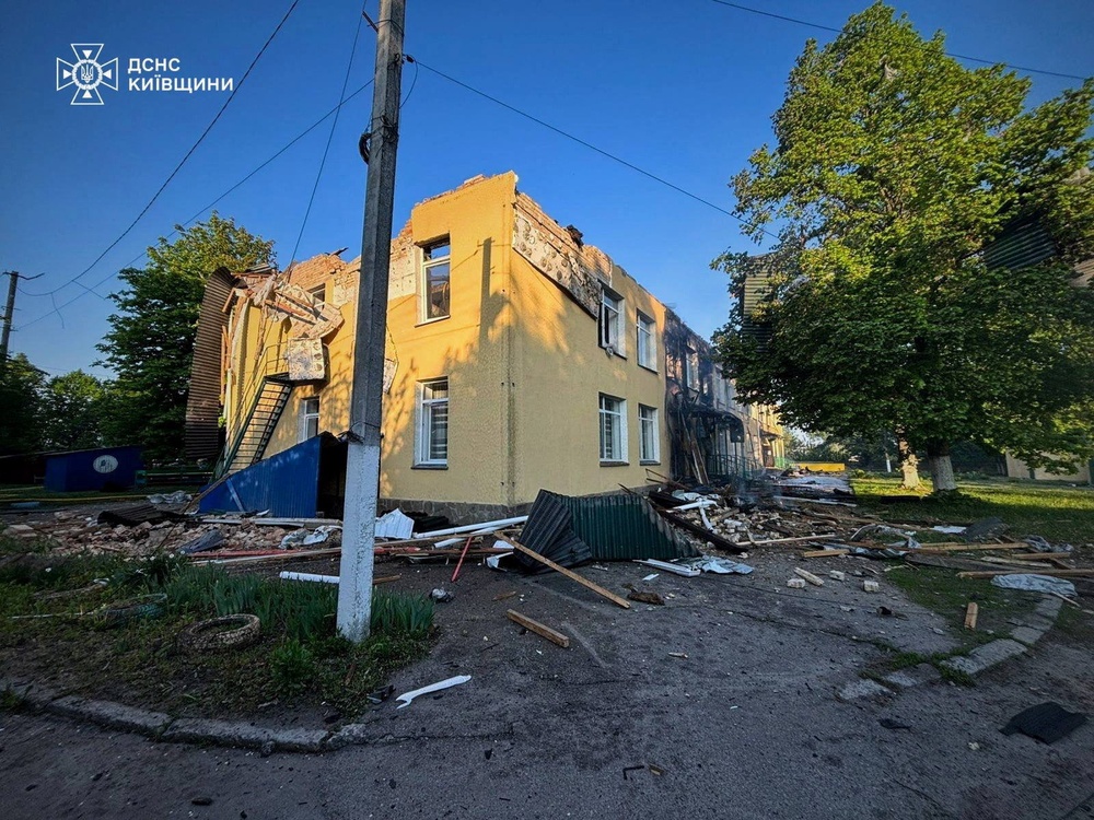 An outside view of the kindergarten that came under overnight attack from Russian drones (Reuters)