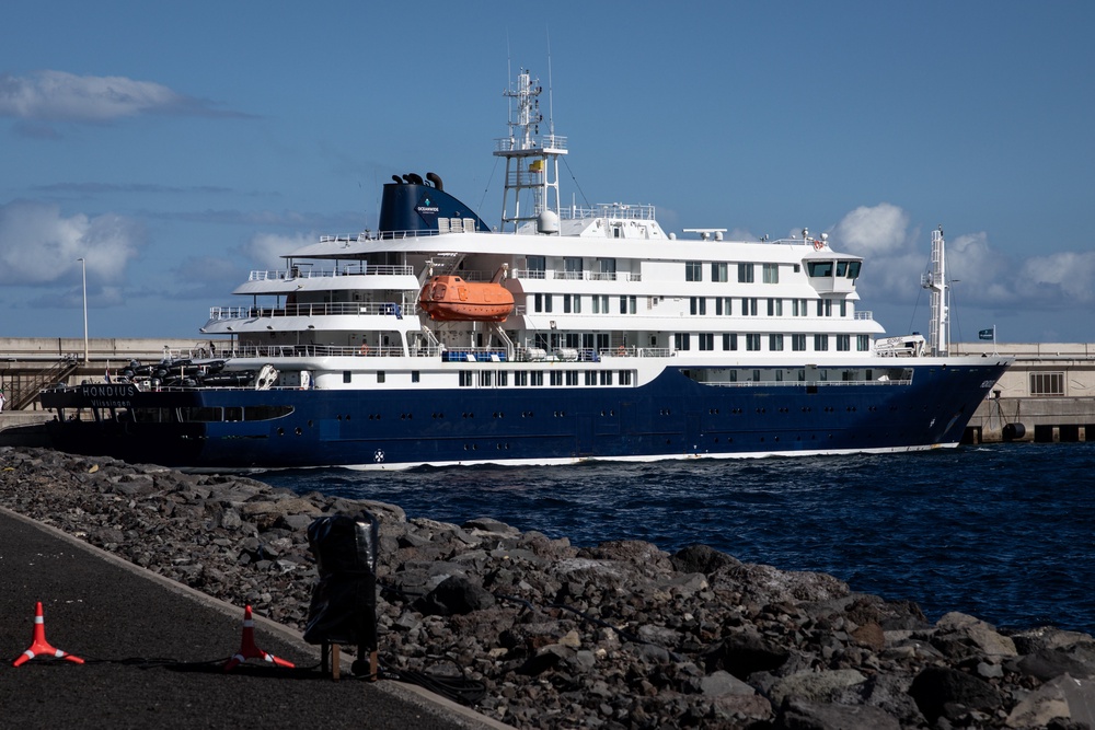 The MV Hondius is seen docked after rough seas disrupted the evacuation of the final passengers  in the Granadilla Port on 11 May 2026 in Tenerife, part of the Canary Islands, Spain (Getty)