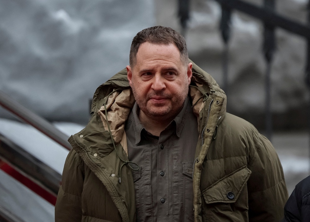 Head of the Presidential Office Andriy Yermak looks on in Kyiv (Reuters)