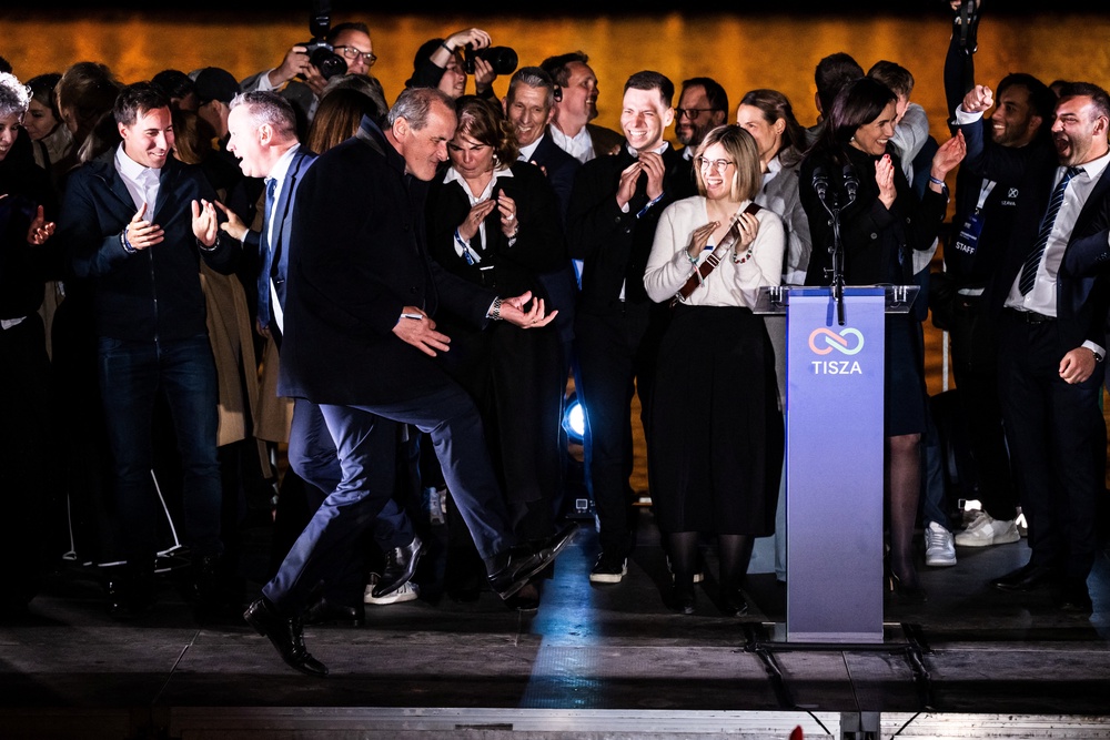 Hegedus caught global attention with his dance moves after the election win on 12 April (Reuters)
