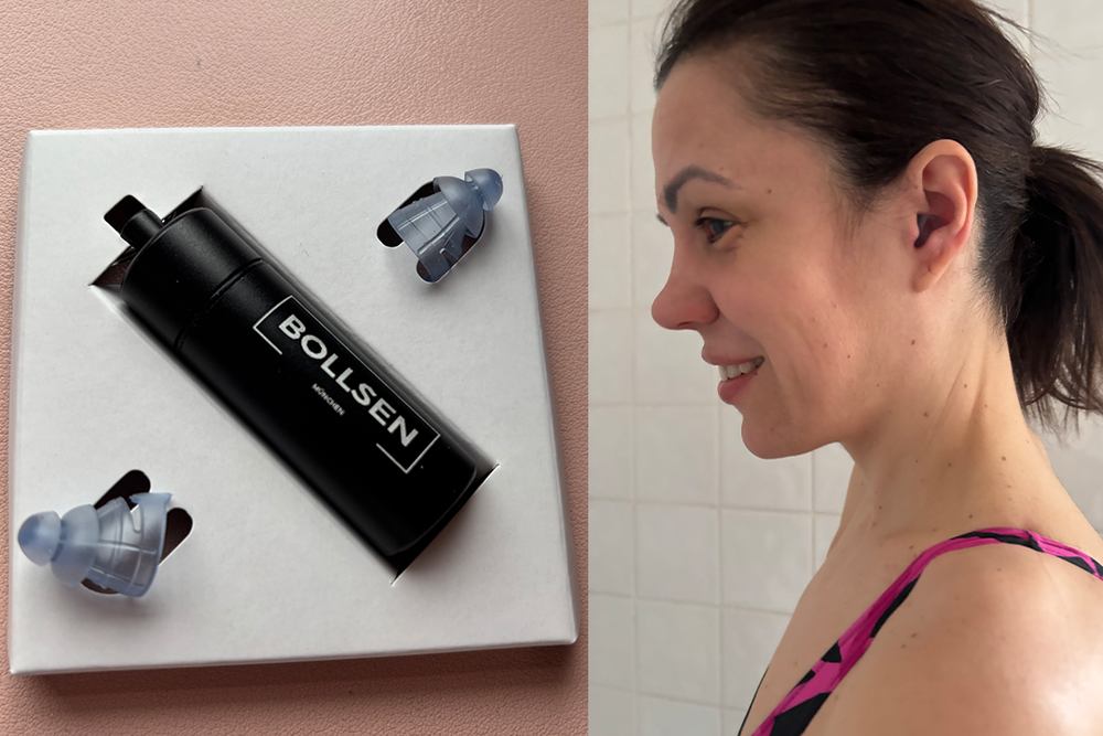 The Bollsen watersafe+ swimming earplugs stayed put throughout longer swims and turns (Zoe Griffin/The Independent)