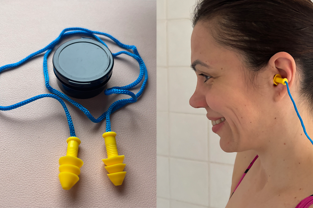 Thanks to the cord, if an earplug did come loose, I’d find it hanging around my neck rather than at the bottom of the pool (Zoe Griffin/The Independent)