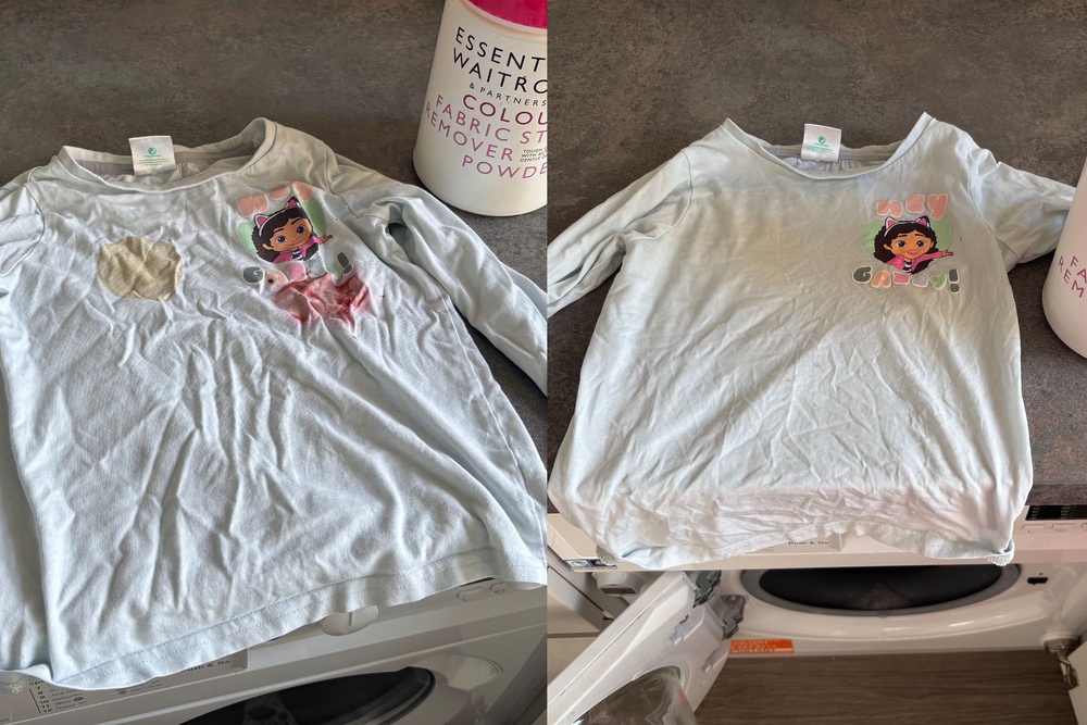 Before and after using the Waitrose essential stain remover (Zoe Griffin/The Independent)