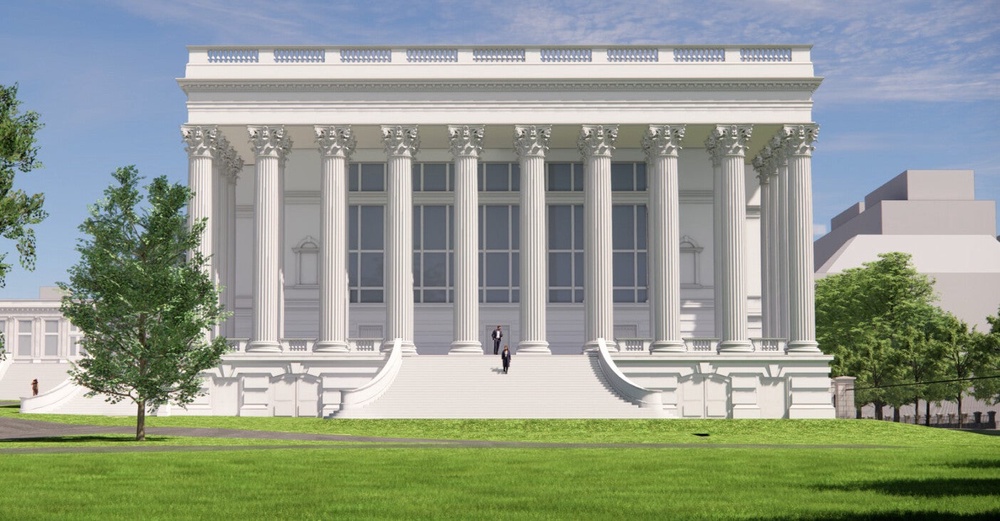 Trump told reporters the under-construction White House ballroom (pictured in a rendering) is his ‘gift’ to the American people. But he has requested an additional 41 billion in funding for security measures tied to it. (Truth Social, @realDonaldTrump)