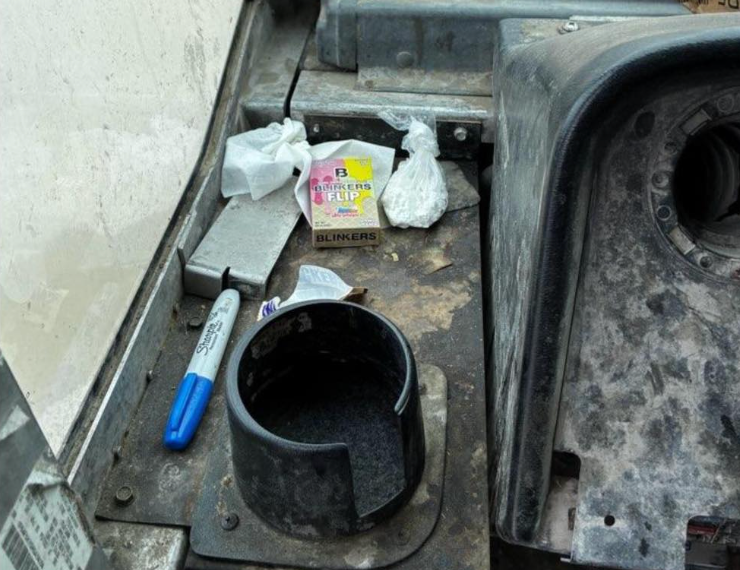 Cocaine and a THC vape was found in plain view on the dash of Hicks’ FedEx truck and more vapes were found in his lunch bag and in the front pocket of his work uniform, according to police (Gillespie County Sheriff's Office)