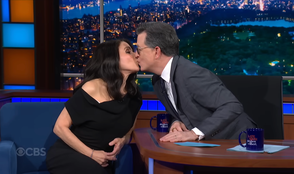 Earlier in the episode, Julia Louis-Dreyfus asked to join the host’s list of on-screen kisses (CBS)