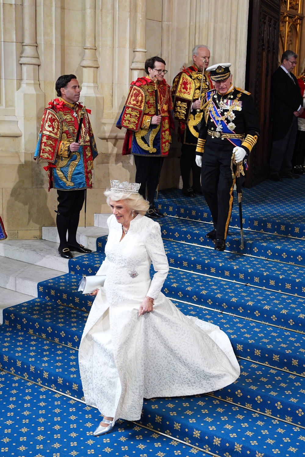 Camilla heads down the steps (Aaron Chown/PA) (PA Wire)
