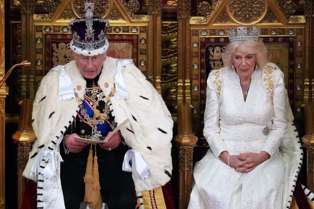 Charles, watched by Camilla, delivers the King’s Speech (Kirsty Wigglesworth/PA) (PA Wire)