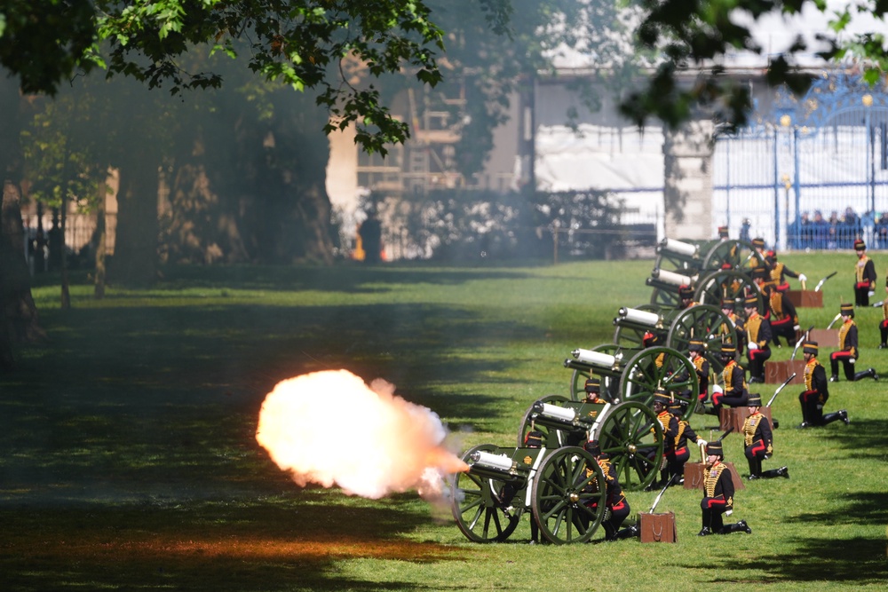 Members of the King’s Troop Royal Horse Artillery fire a 41-gun salute from Green Park to signal the start of the State Opening of Parliament and King’s Speech (Ben Whitley/PA) (PA Wire)