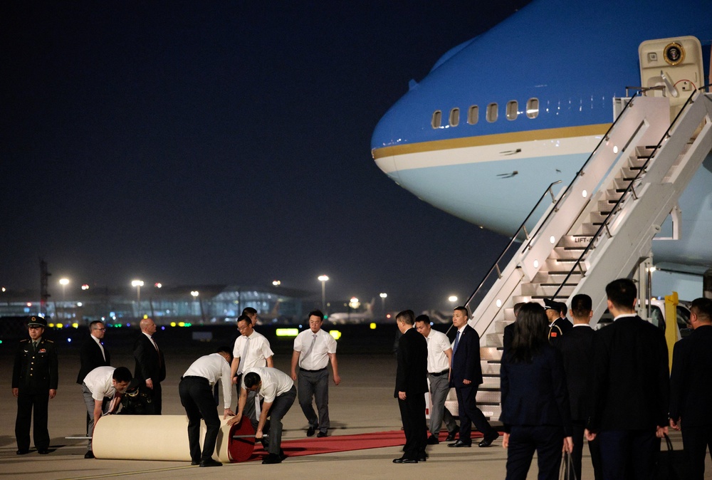 Red carpet is rolled out as Donald Trump arrives (Reuters)