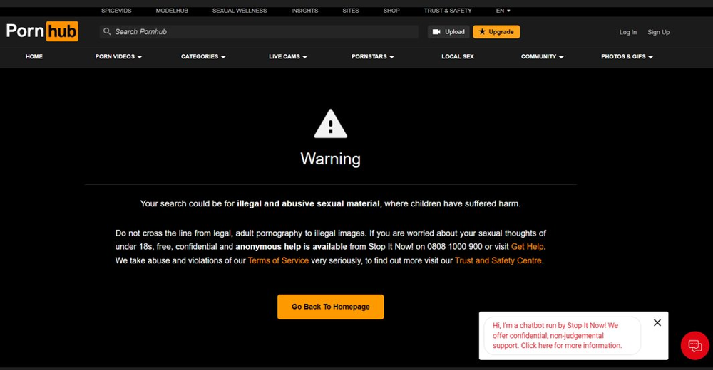 The warnings divert users to self-help resources (Lucy Faithfull Foundation)