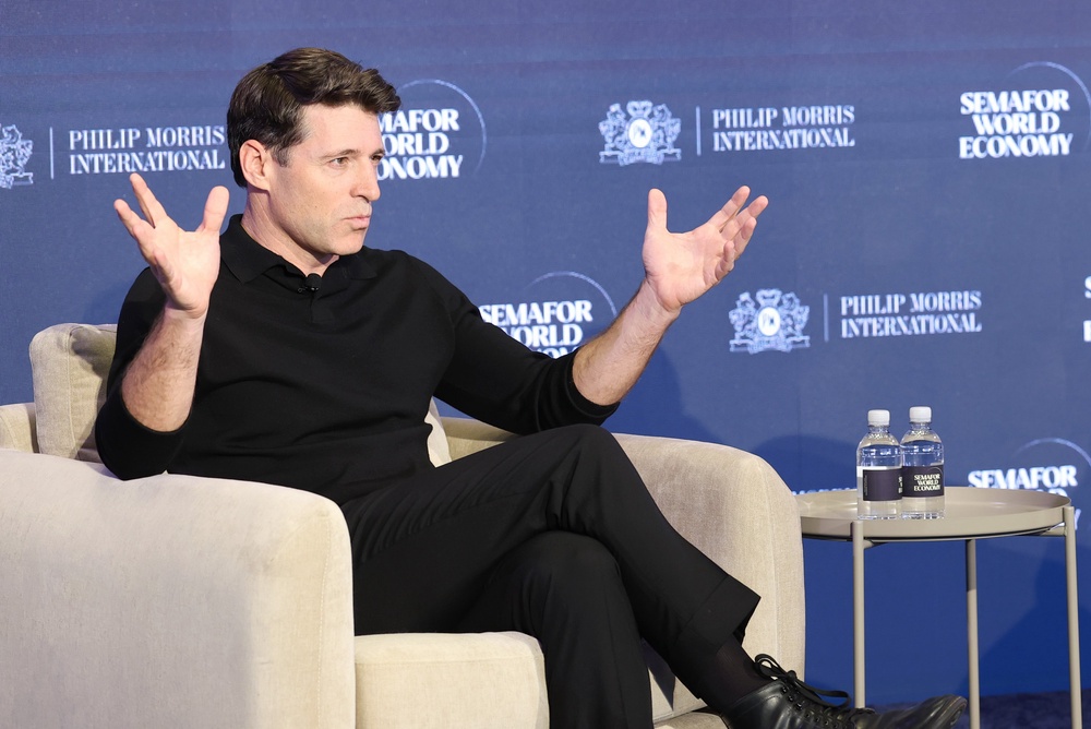 'CBS Evening News' anchor Tony Dokoupil, seen here speaking on stage in Washington on April 15, 2026, has been accused of being 'Trump-friendly' and 'MAGA-coded' (Getty)