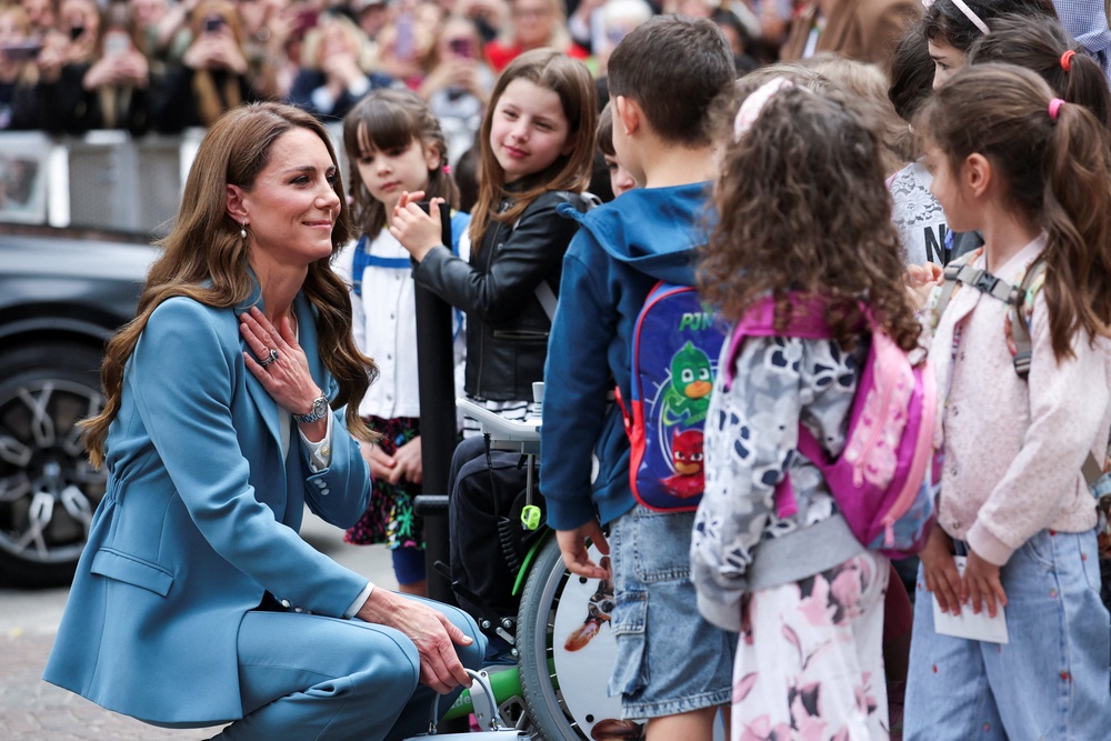 The Princess of Wales meets children as she arrives for a visit to the town hall for a welcome to the city of Reggio Emilia (Phil Noble/PA) (PA Wire)