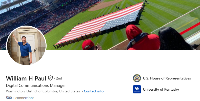A screenshot of William Paul's LinkedIn profile (LinkdedIn - William H Paul)
