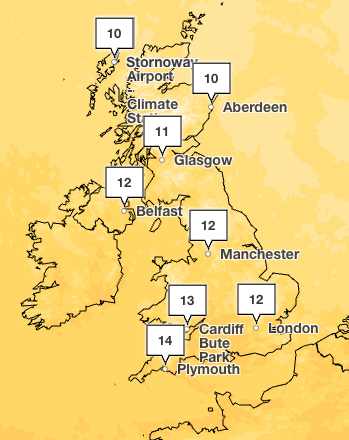 Below average temperatures for May are expected on Wednesday (Met Office)