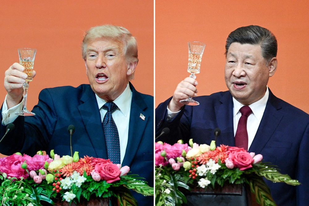 Image from: Trump-China latest: President addresses ‘my friend’ Xi at lavish state banquet after Beijing threatens conflict with US over Taiwan