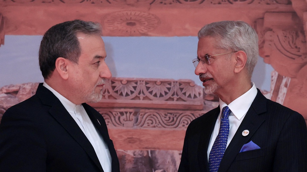 India's Foreign Minister Subrahmanyam Jaishankar welcomes Iran's Foreign Minister Abbas Araqch (Reuters)