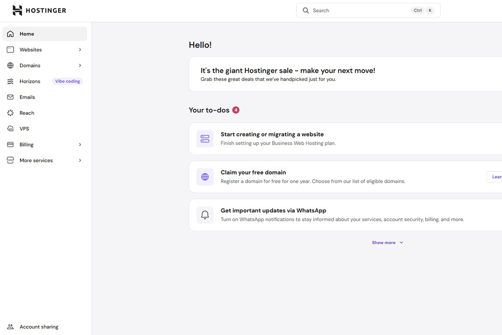 Hostinger’s control panel is more text-based (Hostinger/ Jennifer Allen)
