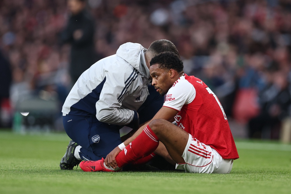 Timber suffered a groin injury against Everton (Getty)
