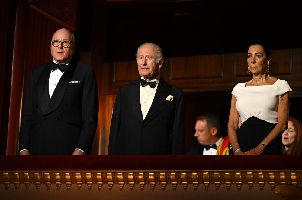 The King with Sir Lloyd Dorfman, chairman of the Royal Ballet and Opera, ahead of a special performance (Jeff Spicer/PA) (PA Wire)