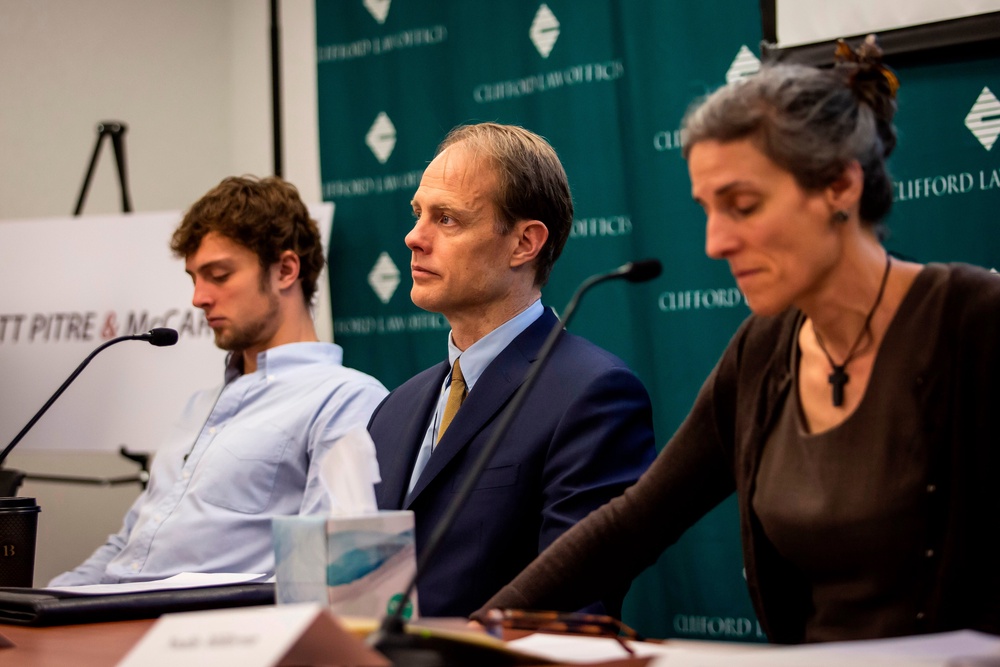 Samya Stumo's brother Adnaan Stumo, father Michael Stumo and mother Nadia Milleron (AP)