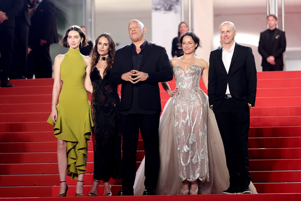 Meadow Walker, Jordana Brewster, Vin Diesel, Michelle Rodriguez, and Neal H Moritz at the 'The Fast And The Furious' screening during the 79th annual Cannes Film Festival (Getty)