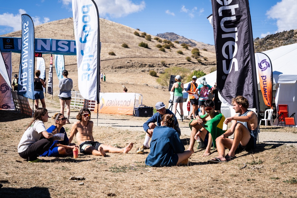Sweet relief: The finish line had a festival feel as runners waited for their legs to work again (@diegoxbelli)