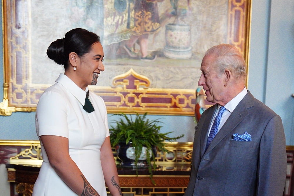 King Charles III during an audience with Maori Queen, Te Arikinui Kuini Nga wai hono i te po at Buckingham Palace on 14 May 2026 in London, England (Getty)