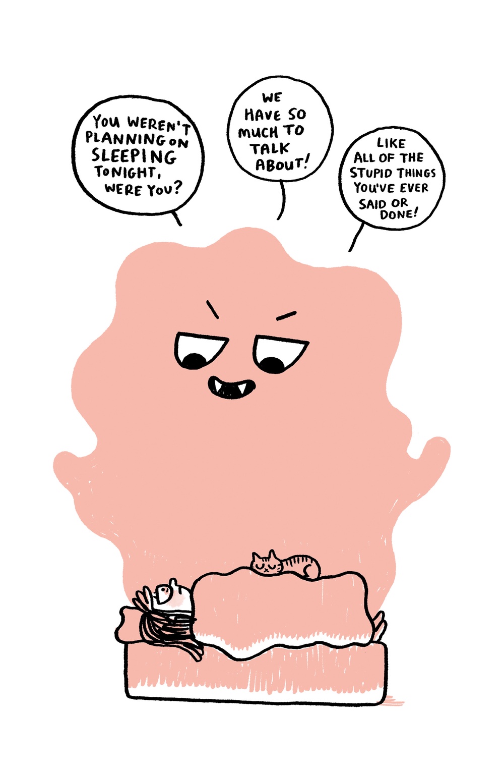 Overthinking manifests as a ginormous, gloopy ghost in Gemma Correll’s cartoons (Gemma Correll / Penguin Randomhouse)