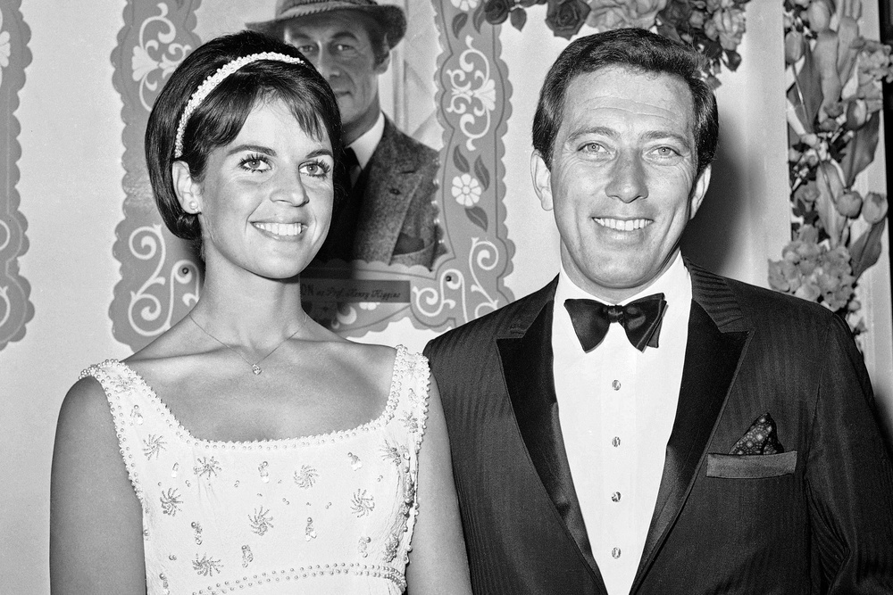 Claudine Longet and Andy Williams appear at the premiere of ‘My Fair Lady’ in Los Angeles in 1964 (AP)