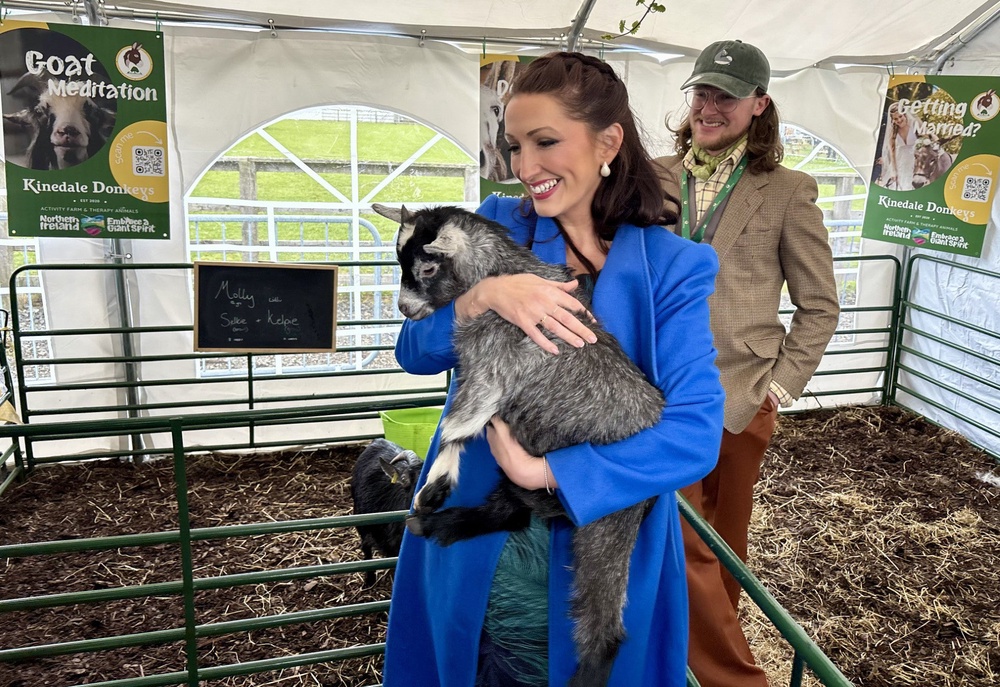 Deputy First Minister Emma Little-Pengelly holds a baby goat at the Balmoral agricultural show (David Young/PA) (PA Wire)