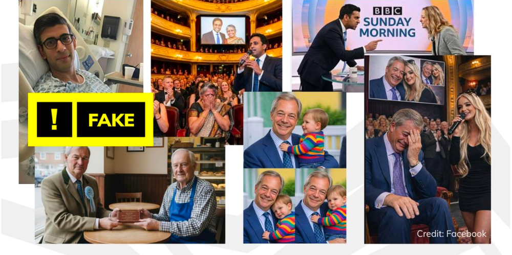 Other politicians are also featured, with fake pictures of former prime minister Rishi Sunak recovering in hospital amongst those being shared (Full Fact)
