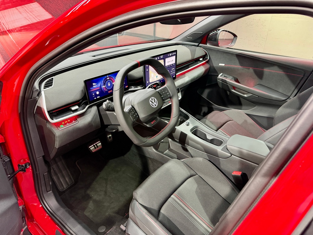 The Volkswagen ID. Polo GTI interior features a retro setting for the displays and plenty of GTI-specific trim (Steve Fowler)