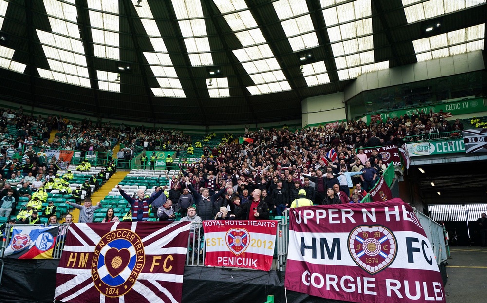 Hearts fans at Celtic Park, Glasgow (Andrew Milligan/PA Wire)