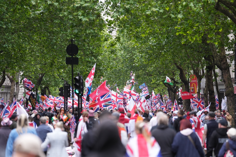 People take part in Tommy Robinson’s Unite the Kingdom march (Maja Smiejkowska/PA) (PA Wire)