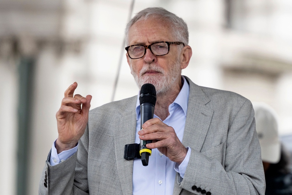 Jeremy Corbyn speaks during the 78th Nakba Anniversary March on May 16, 2026 in London, England. (Getty Images)