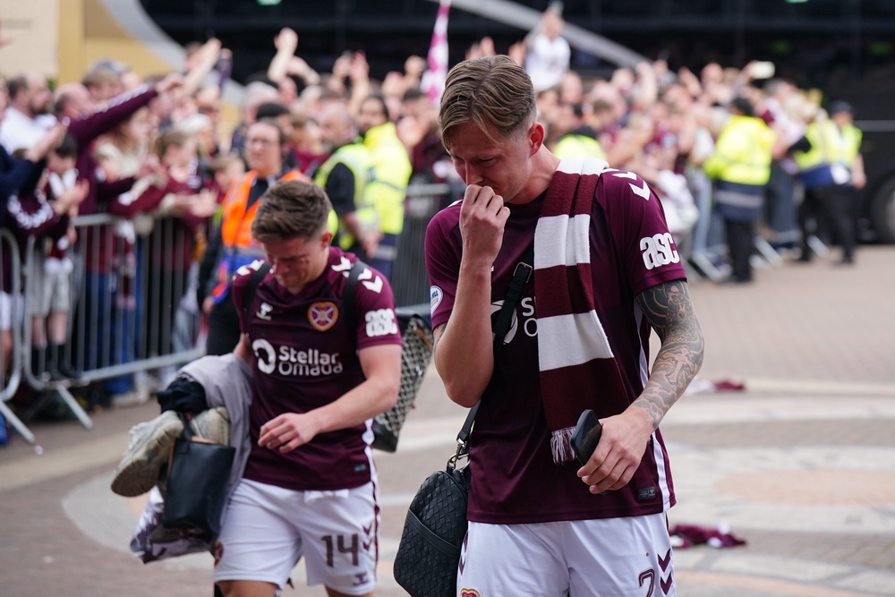 Emotional Hearts players were still given a hero’s welcome back in Edinburgh (Jane Barlow/PA) (PA Wire)