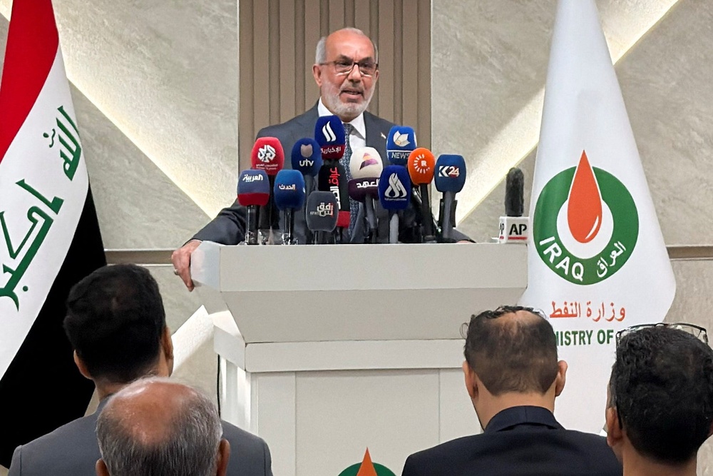 Iraq's new Oil Minister, Basim Mohammed speaks during a press conference in Baghdad (REUTERS)