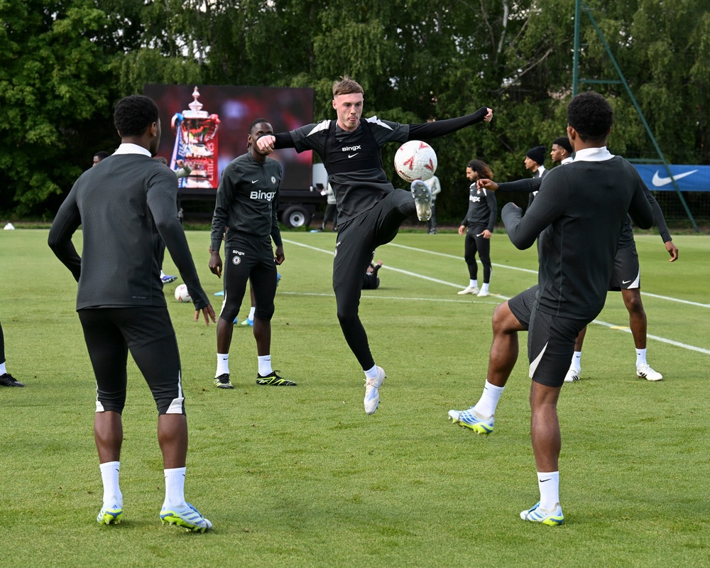 Cole Palmer of Chelsea during a training session the day before the FA Cup final (Chelsea FC via Getty Images)