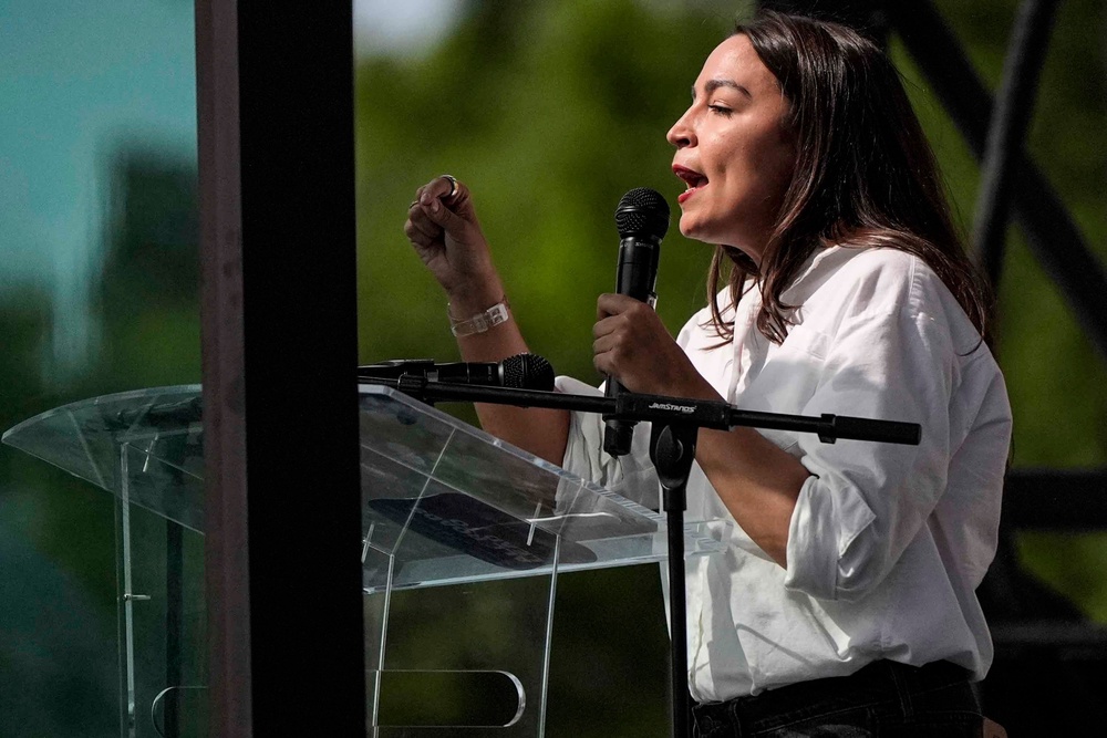 Rep. Alexandria Ocasio-Cortez was among Democratic officials who joined rally-goers to defend voting rights amid the GOP redistricting battle (AP Photo/Mike Stewart)