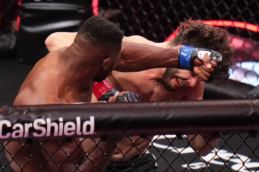 Francis Ngannou knocked out Philipe Lins with a long left hook (AP)