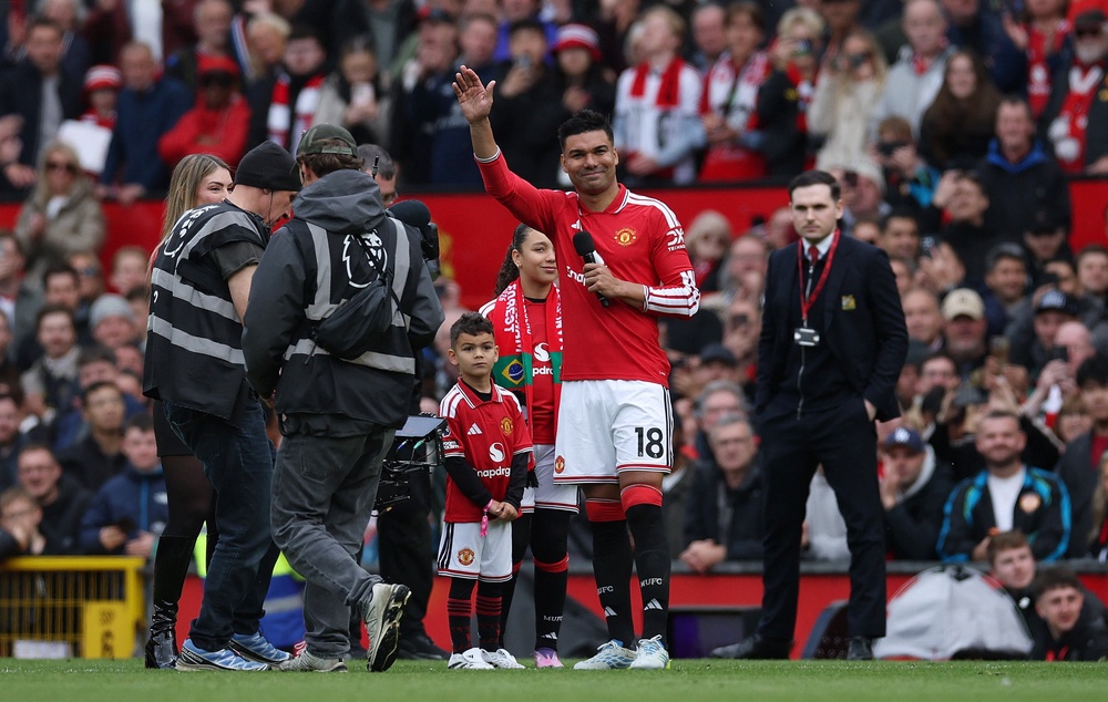 There was a heartfelt send-off for Casemiro, whose exit was delayed by hugs from his teammates (Reuters)