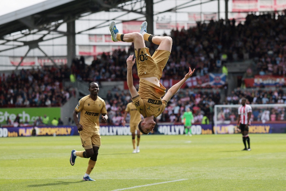 Adam Wharton celebrated a long-awaited goal in style (Reuters)