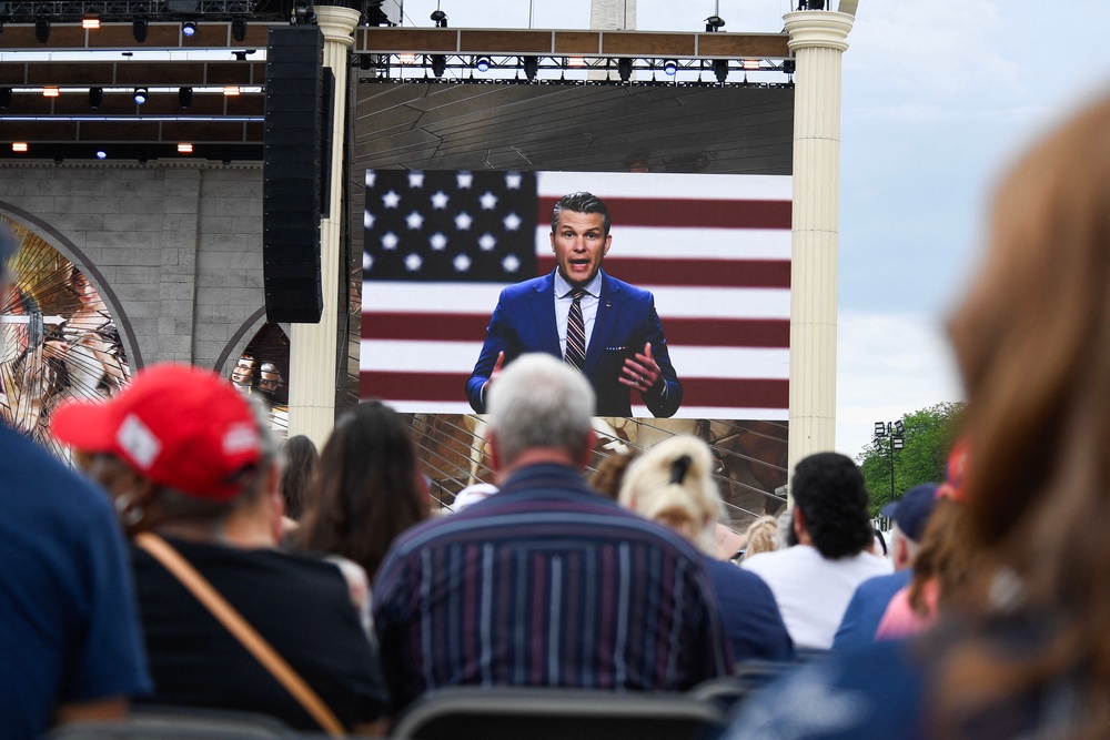 Secretary of War Pete Hegseth referenced George Washington in his video message to attendees at the event. (AFP/Getty)
