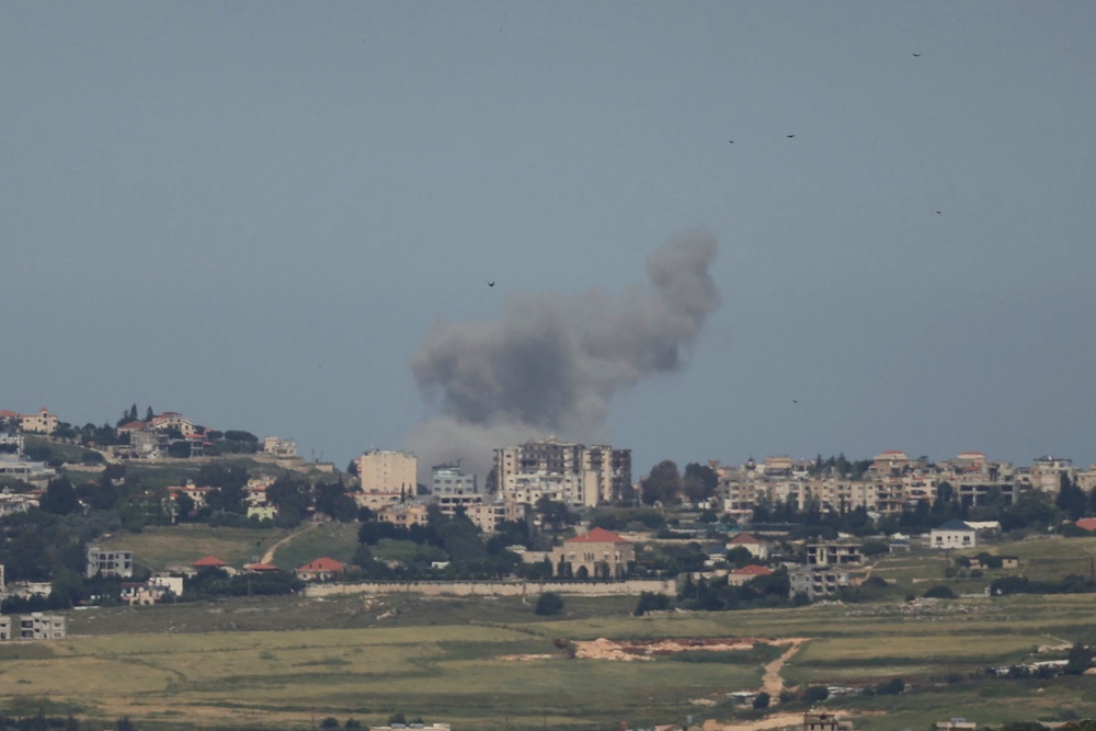 Smoke rises from the site of an Israeli airstrike that targeted the southern Lebanese village of Jibshit on May 17 (AFP via Getty Images)