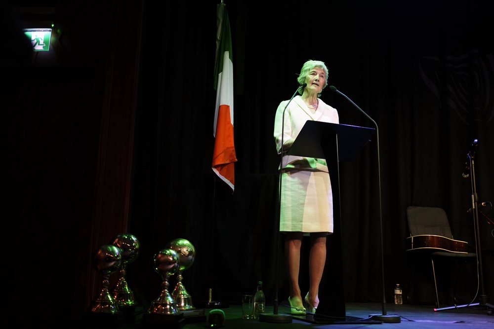 Irish President Catherine Connolly makes a speech during her visit to the Irish Cultural Centre in Hammersmith, west London, as part of her official visit to the UK (Jordan Pettitt/PA) (PA Wire)