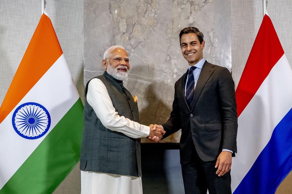 Narendra Modi with Rob Jetten ahead of their meeting in The Hague (Getty)
